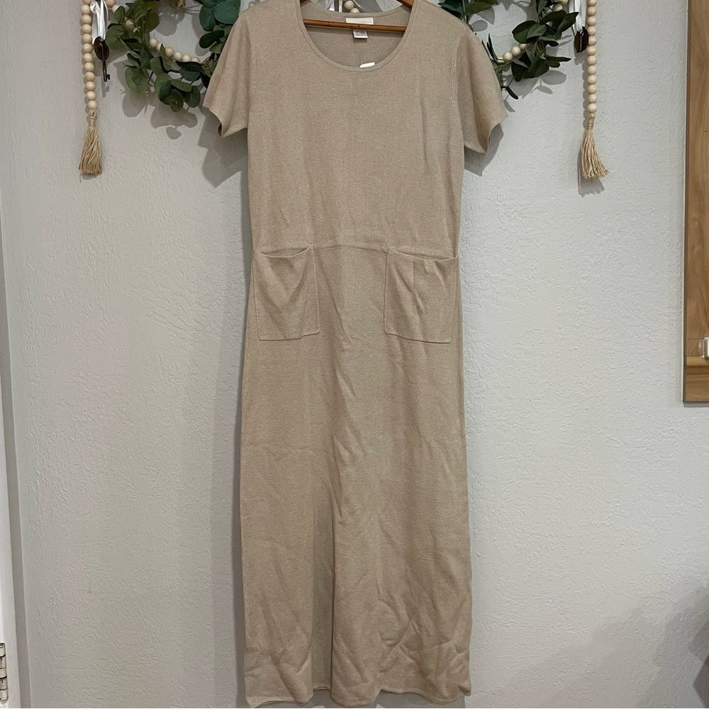 NWT J.JILL Linen Cotton Maxi Dress Flax Color Sz Small